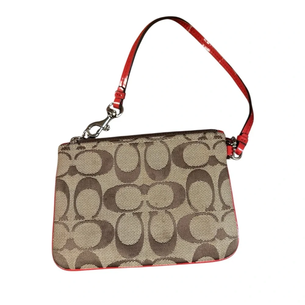 Coach Brown and Red Signature Wristlet
